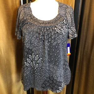 Apt.9 Gray Beaded Light n Sheer Over Black Blouse